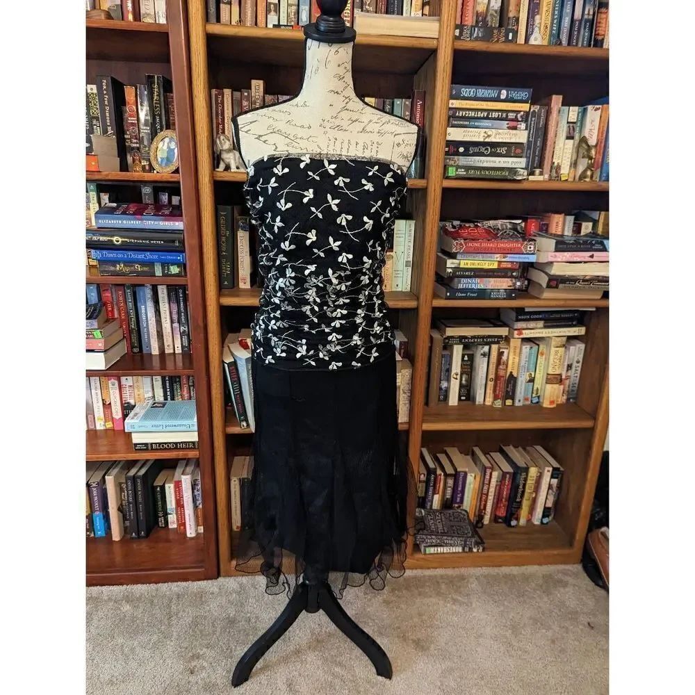 Elana kattan black and white mesh strapless cocktail dress sz m nwt